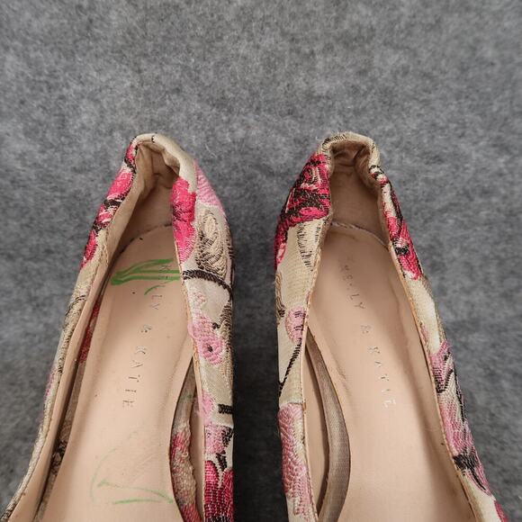 Kelly & Katie Shoes Womens 7 Floral Pump Block Heel Slip On Fashion Event Formal - Picture 3 of 14